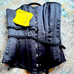 NWT corset story black satin steel boned corset
